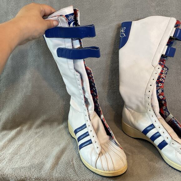 Y2K Adidas Missy Elliott Remix White/Blue Leather Boxing Boot size 10 RARE* - Picture 2 of 7